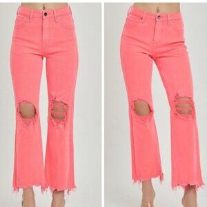 Risen High Waist Distressed Jean in Coral NWT